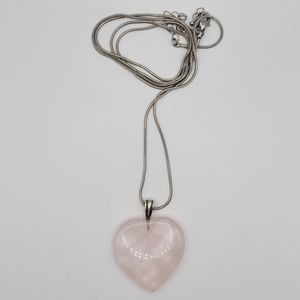 Pink Quartz Heart Shape Pendant and 11" Silver Tone Chain